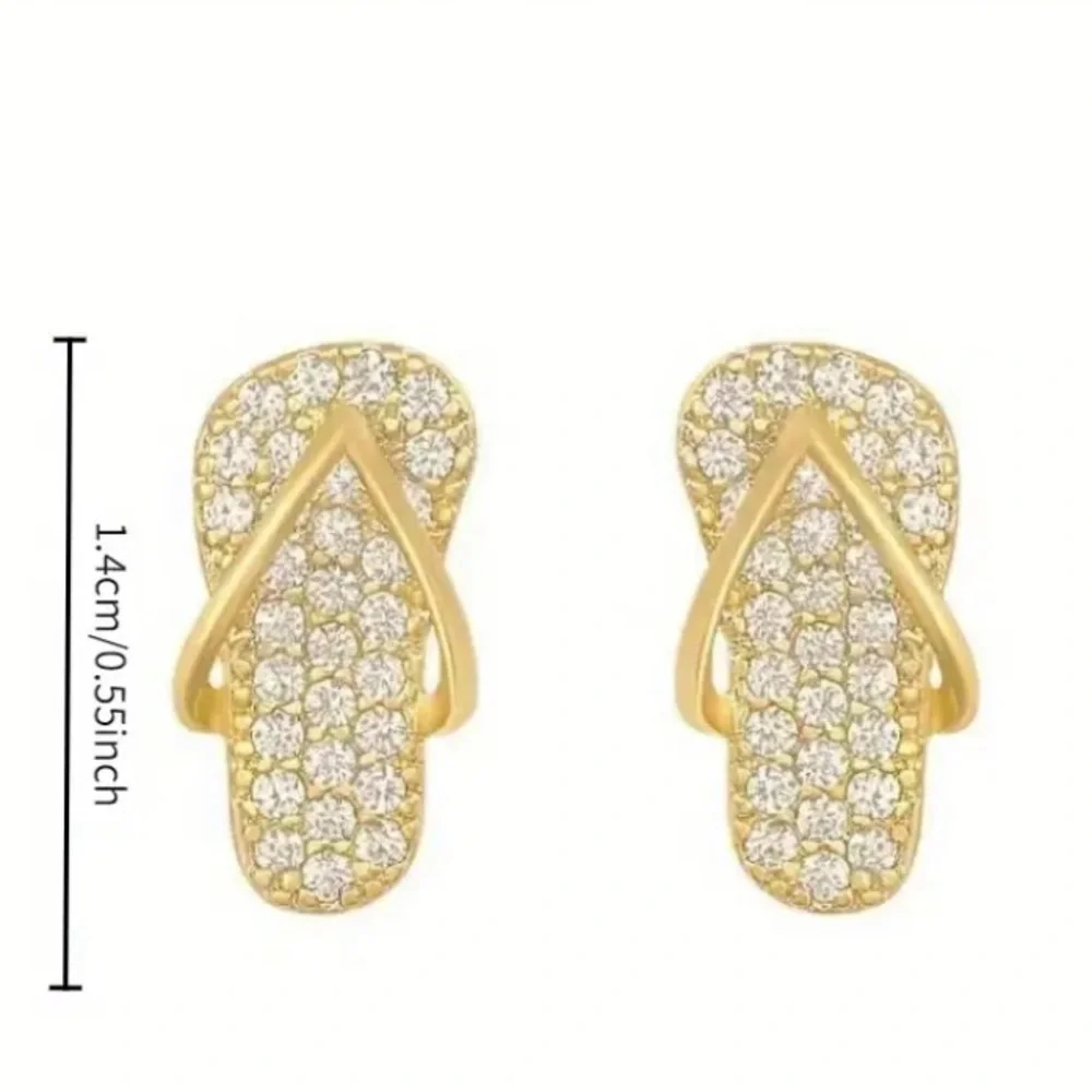 NEW Dainty Flip Flop Rhinestone stud Earrings Minimalist Beach Vaca - Boutique - Picture 5 of 8